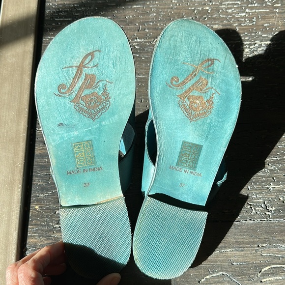 Free People Sant Antoni Leather Slide Sandals Teal Size 37/US 7 - Picture 3 of 5